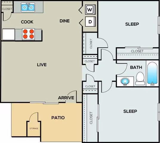 2 Beds • 1 Bath F06 floor plan